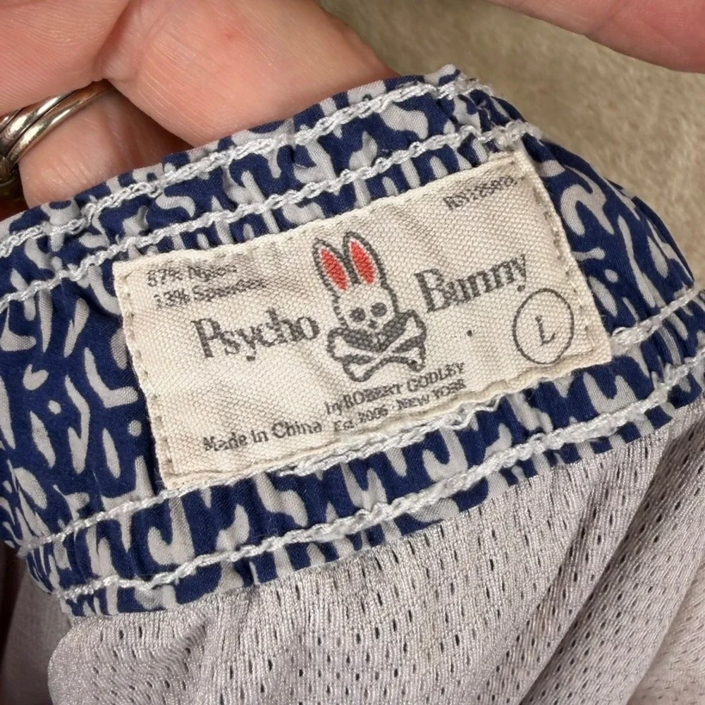 Psycho Bunny Mens Navy White Maze Print Swim Trunks B6W184D1NS Size L